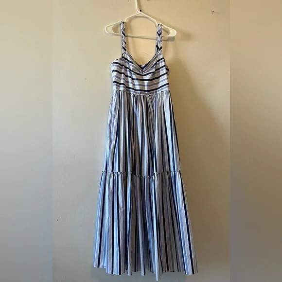 J. CREW Shirting Stripe Tiered Maxi Dress Size 6 Spaghetti Straps 100# Cotton - Picture 6 of 16
